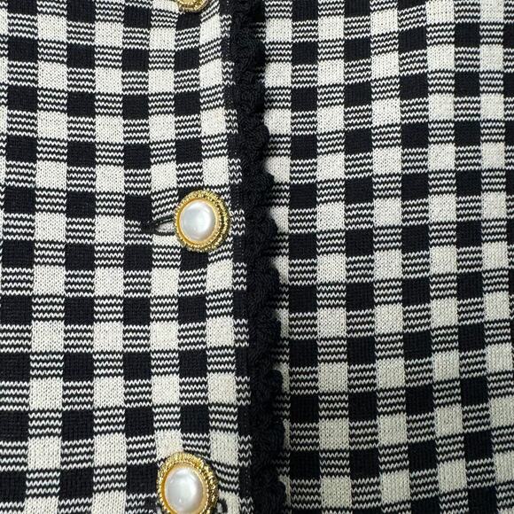 St. John Collection Plaid Knit Scalloped Blazer Jacket Black White Size US 8 - Picture 5 of 7